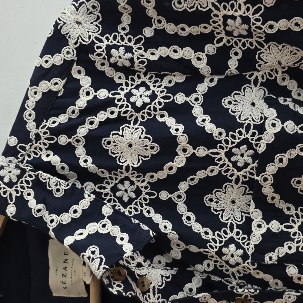 Robe Adèle Fond Marine Broderie Ecru - Picture 4 of 11